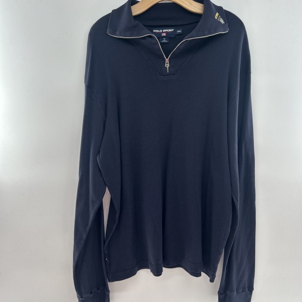 Rare Polo Sport Ralph Lauren Quarter Zip Sweatshirt XXL Navy USA Collar Logo